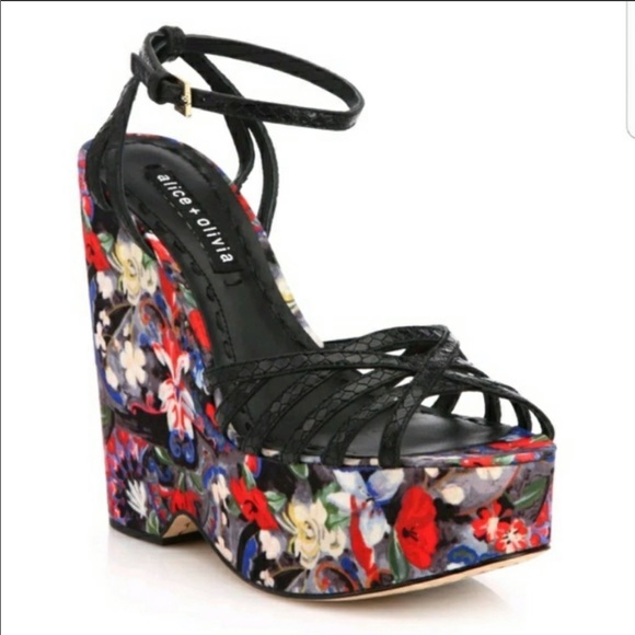 Alice + Olivia Shoes - (SOLD) Alice & Olivia floral Wedge sandals Size 35 Rare